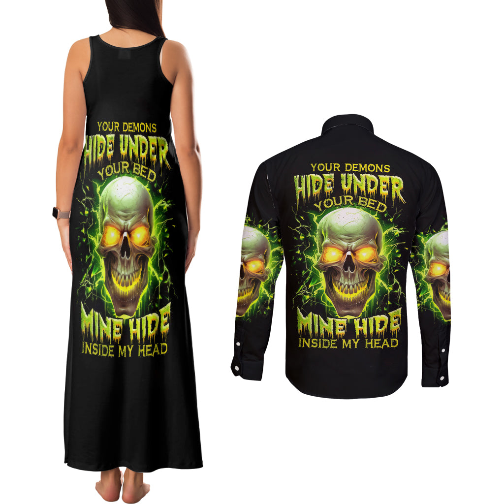Thunder Skull Couples Matching Tank Maxi Dress and Long Sleeve Button Shirts My Demon Hide Inside My Head - Wonder Print Shop