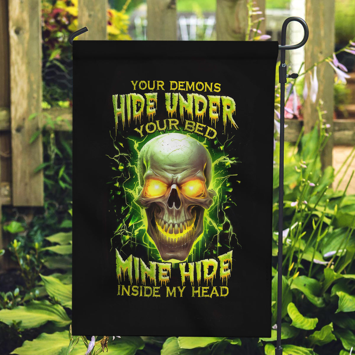 Thunder Skull Garden Flag My Demon Hide Inside My Head - Wonder Print Shop