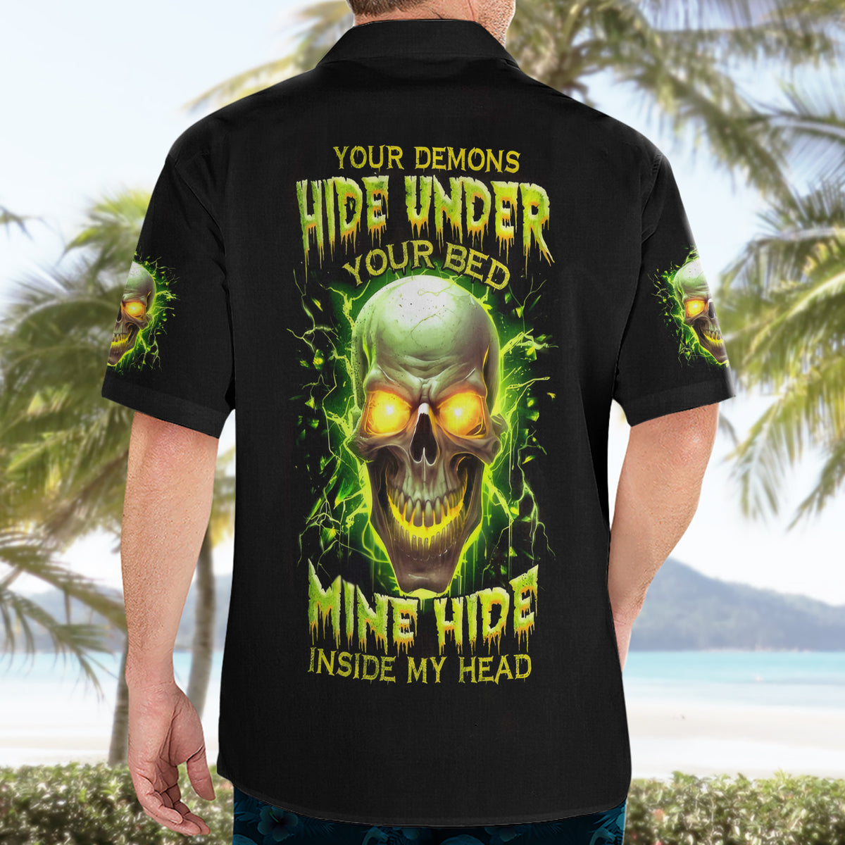Thunder Skull Hawaiian Shirt My Demon Hide Inside My Head - Wonder Print Shop