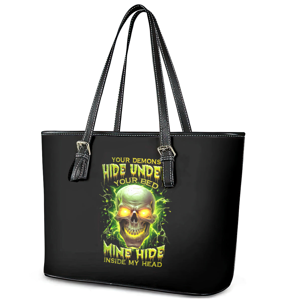 Thunder Skull Leather Tote Bag My Demon Hide Inside My Head - Wonder Print Shop