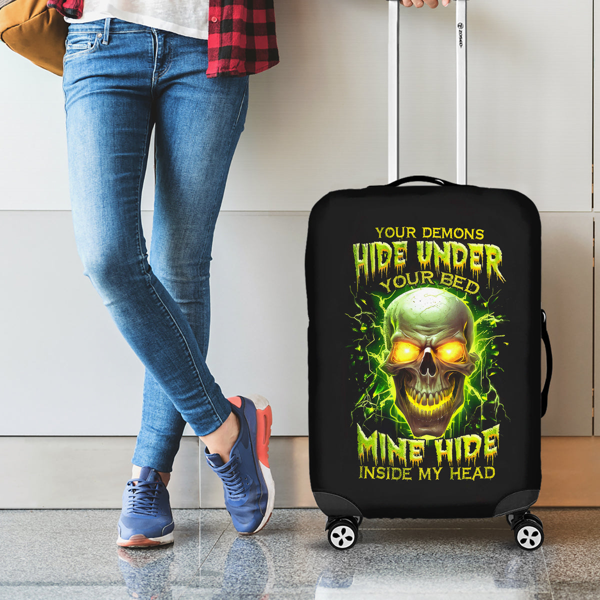 Thunder Skull Luggage Cover My Demon Hide Inside My Head - Wonder Print Shop