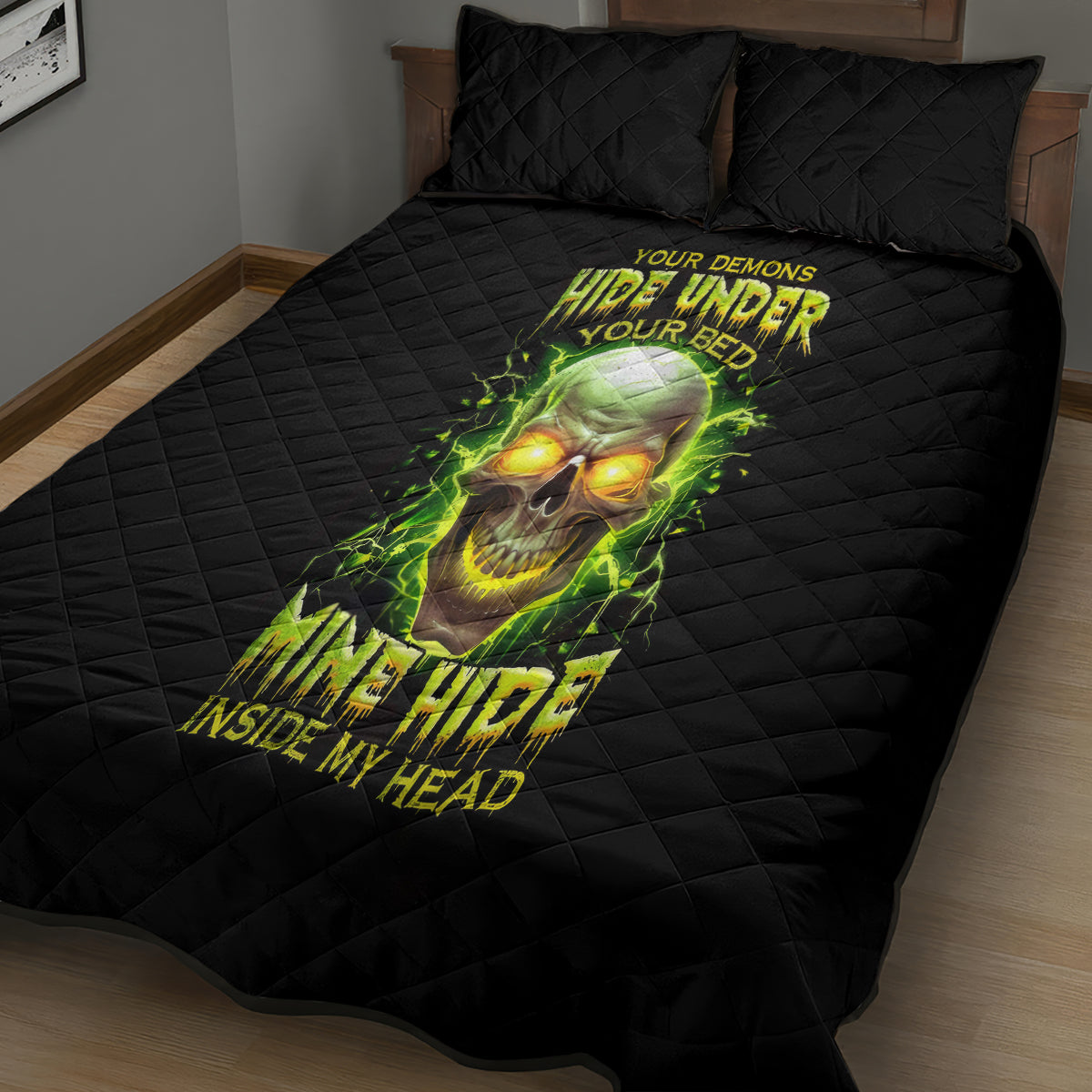 Thunder Skull Quilt Bed Set My Demon Hide Inside My Head - Wonder Print Shop