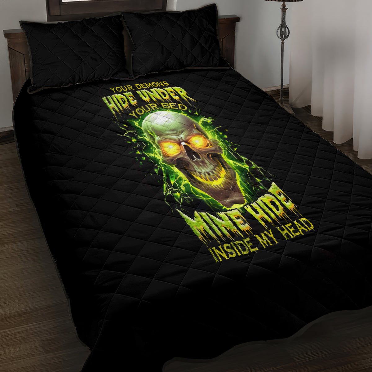 Thunder Skull Quilt Bed Set My Demon Hide Inside My Head - Wonder Print Shop