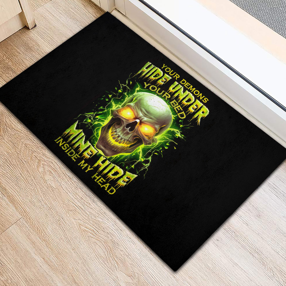 Thunder Skull Rubber Doormat My Demon Hide Inside My Head - Wonder Print Shop