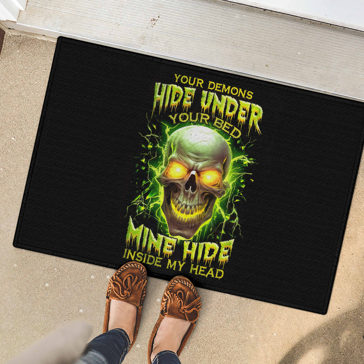 Thunder Skull Rubber Doormat My Demon Hide Inside My Head - Wonder Print Shop