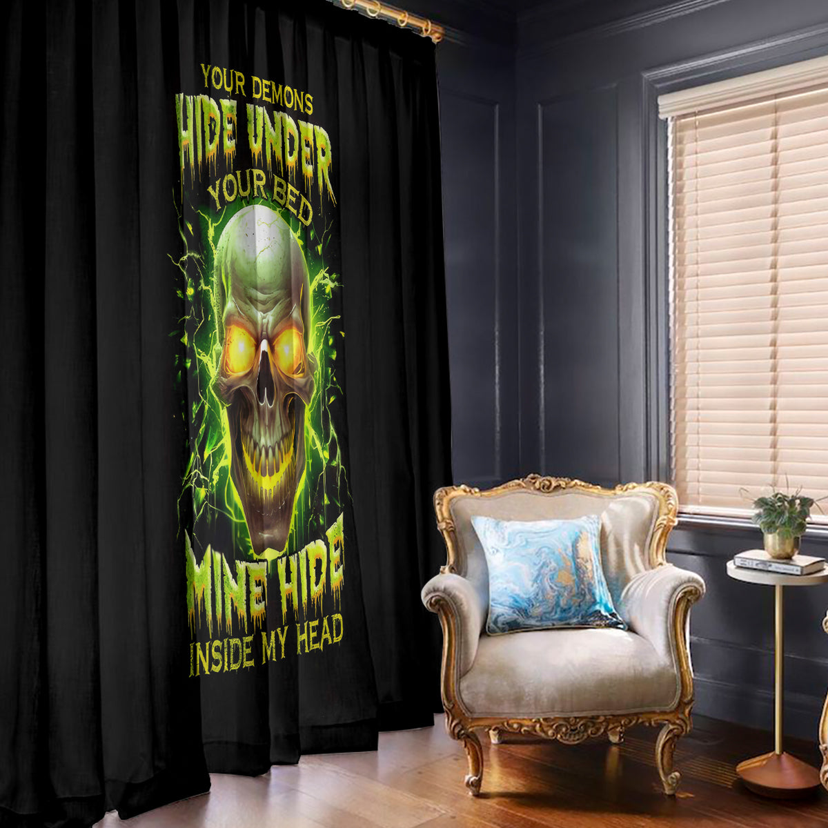 Thunder Skull Window Curtain My Demon Hide Inside My Head - Wonder Print Shop