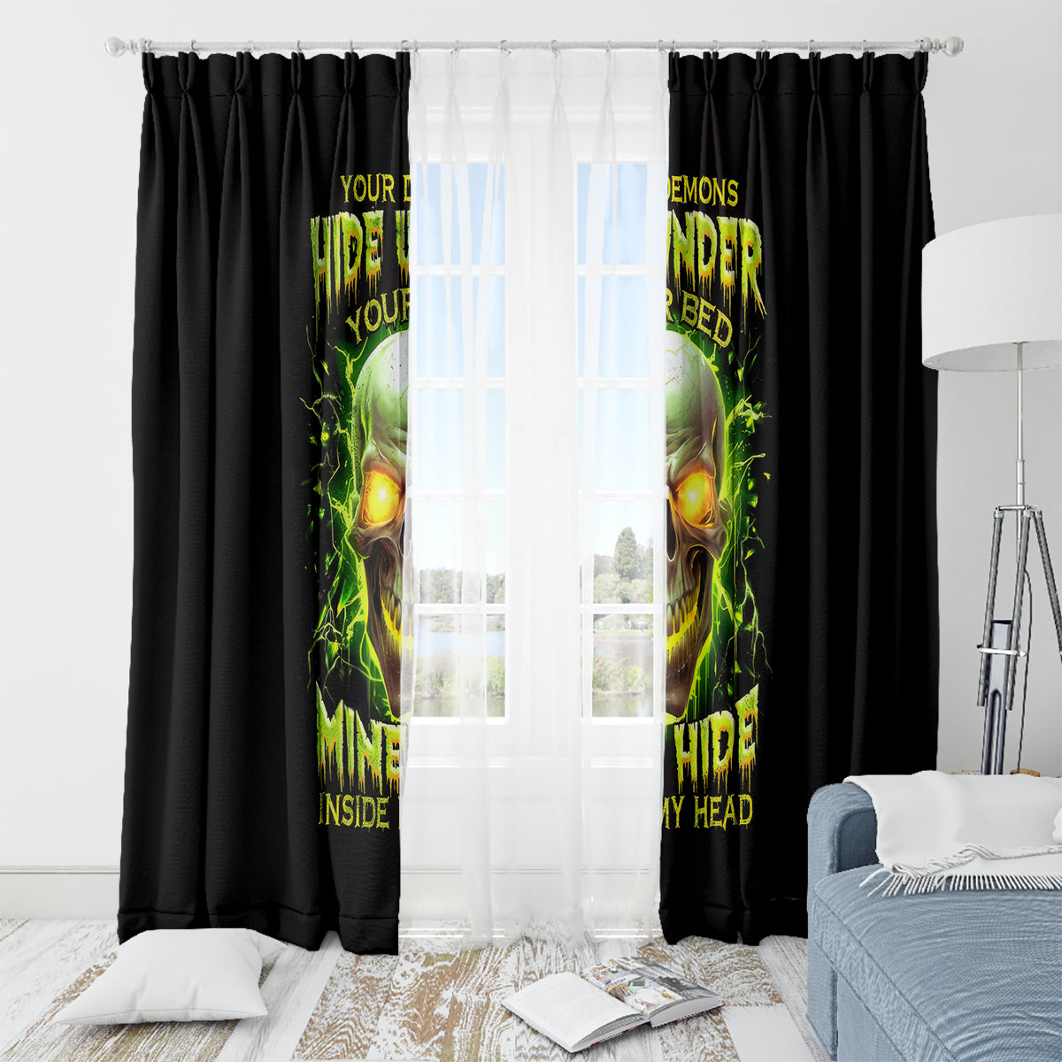 Thunder Skull Window Curtain My Demon Hide Inside My Head - Wonder Print Shop