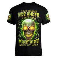 Witch Skull Women V Neck T Shirt Into Darkness To Lose Our Mind And Find Our Souls - Wonder Print Shop