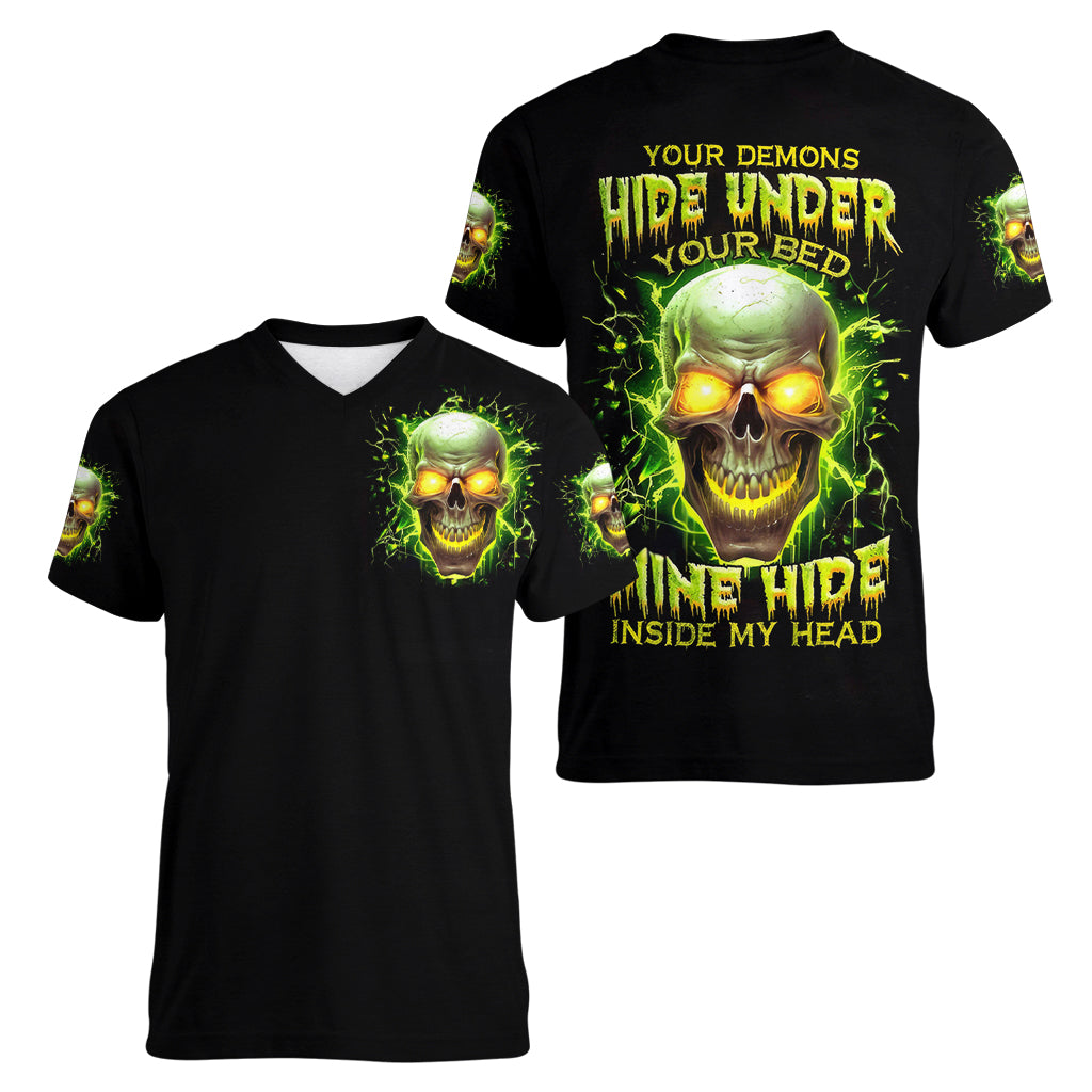 Witch Skull Women V Neck T Shirt Into Darkness To Lose Our Mind And Find Our Souls - Wonder Print Shop