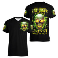 Witch Skull Women V Neck T Shirt Into Darkness To Lose Our Mind And Find Our Souls - Wonder Print Shop