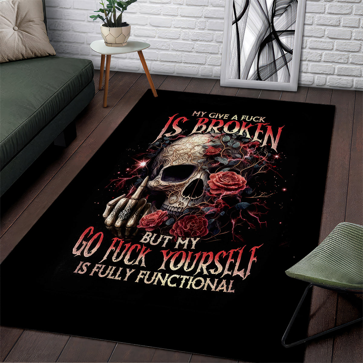 Rose Skull Area Rug My Give A Fuck Is Broken But My Go Fuck Yourself Is Functional - Wonder Print Shop