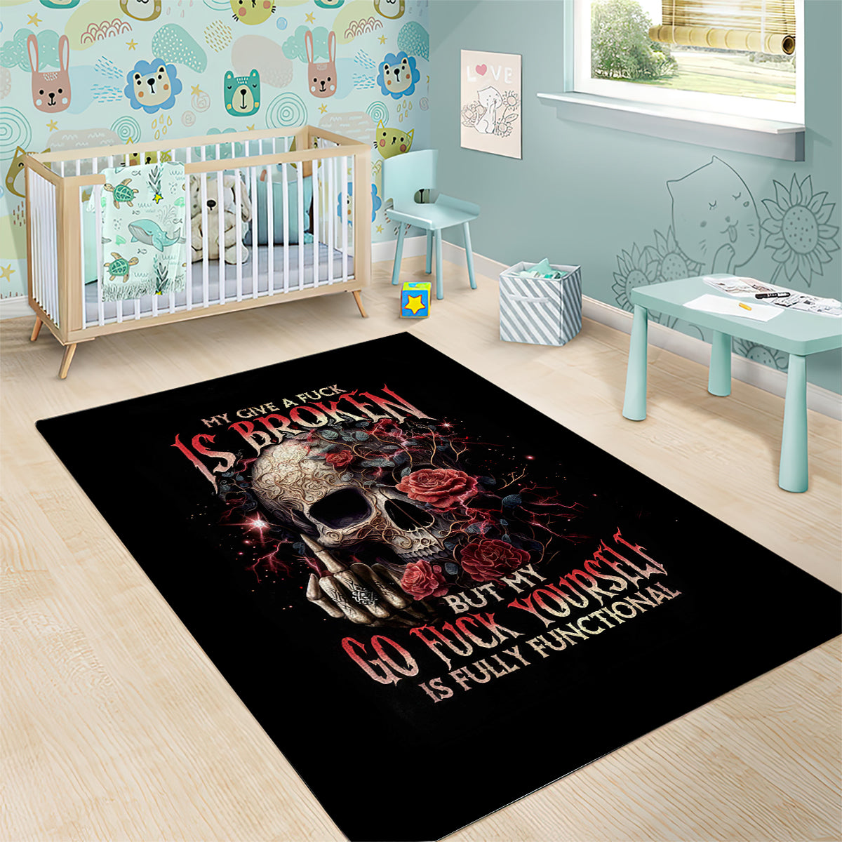 Rose Skull Area Rug My Give A Fuck Is Broken But My Go Fuck Yourself Is Functional - Wonder Print Shop