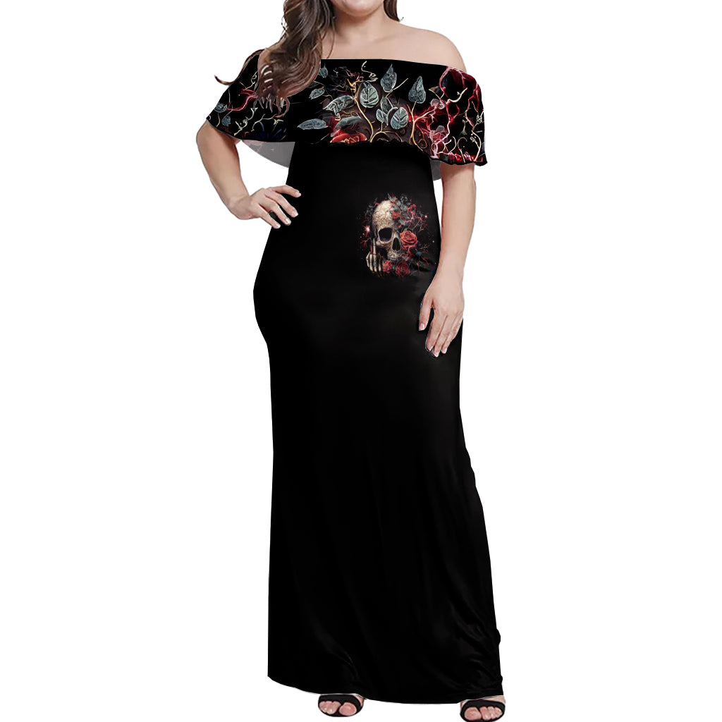 Zombie Skull Off Shoulder Maxi Dress I Never Alone My Demon With Me 24/7 - Wonder Print Shop