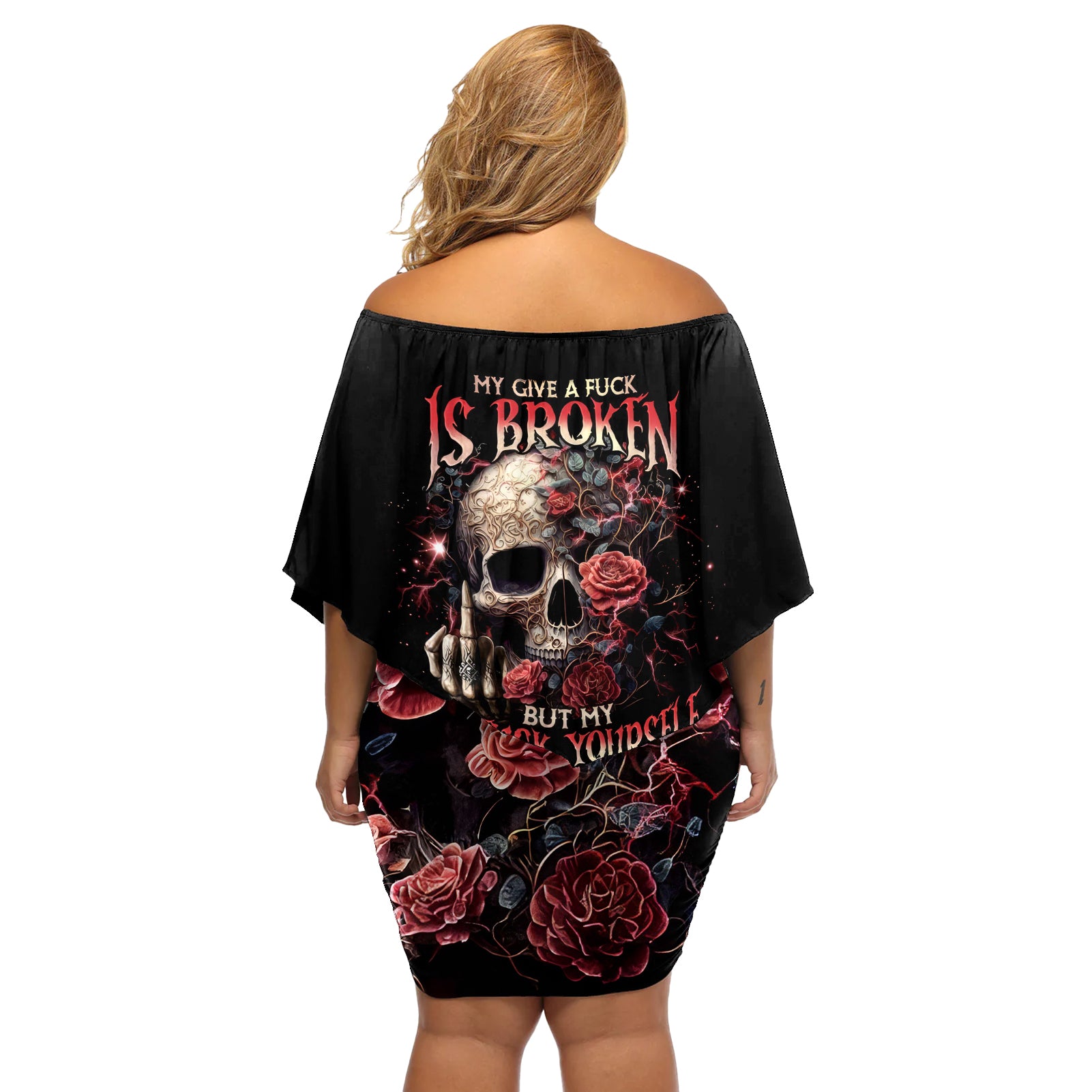 Zombie Skull Off Shoulder Short Dress I Never Alone My Demon With Me 24/7 - Wonder Print Shop