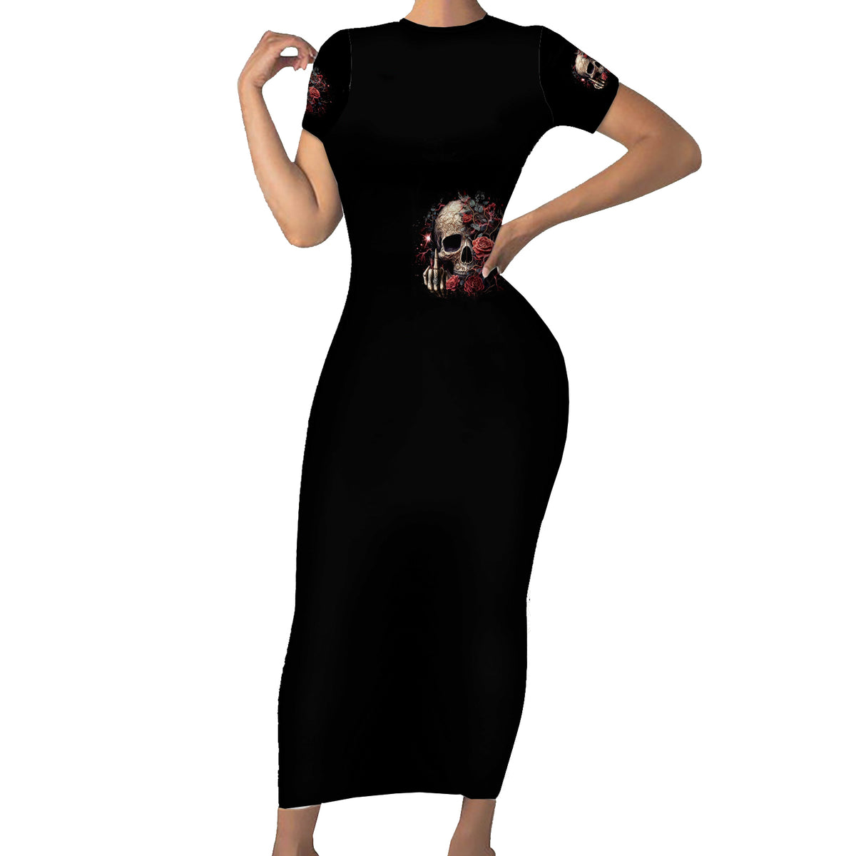 Zombie Skull Short Sleeve Bodycon Dress I Never Alone My Demon With Me 24/7 - Wonder Print Shop