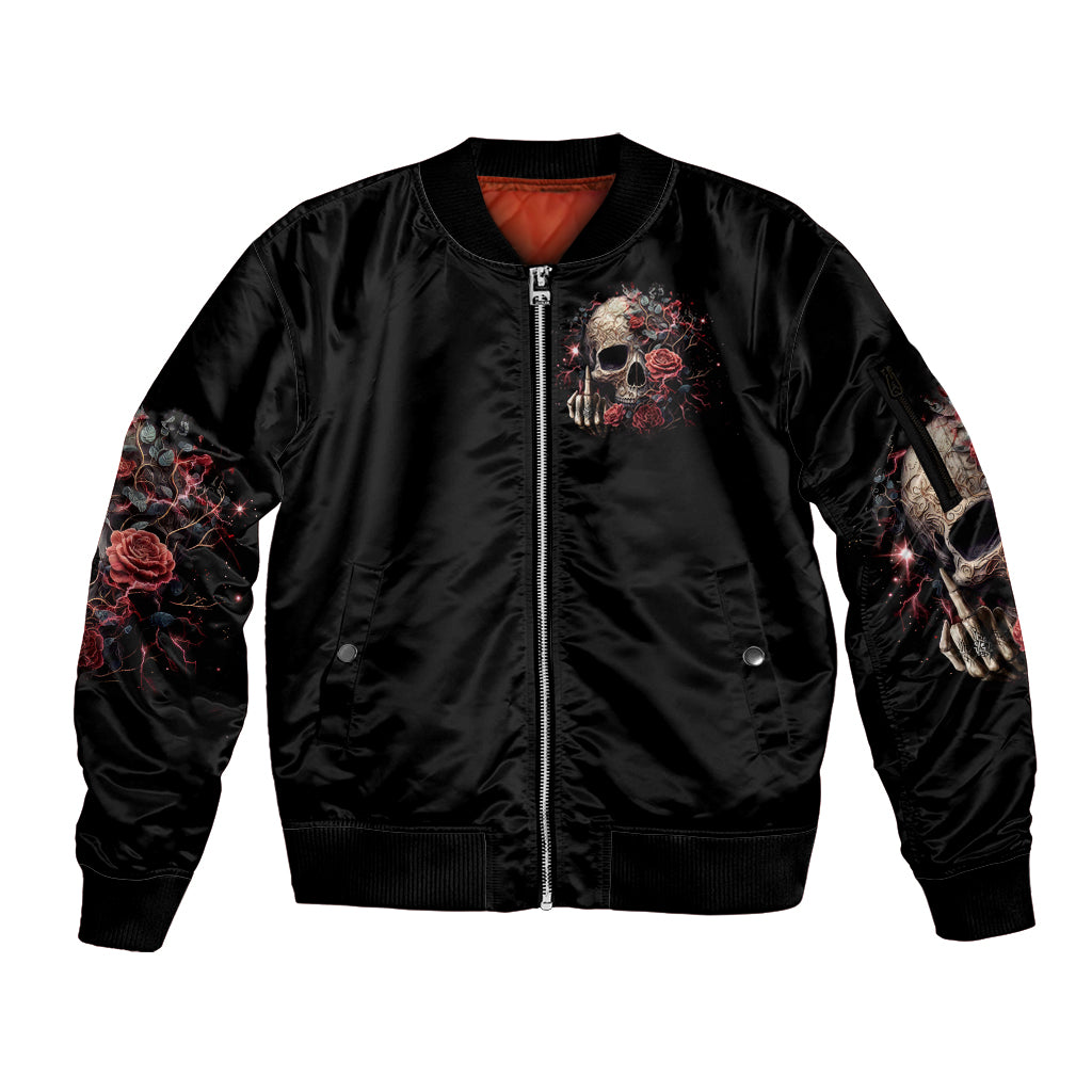 Zombie Skull Sleeve Zip Bomber Jacket I Never Alone My Demon With Me 24/7 - Wonder Print Shop