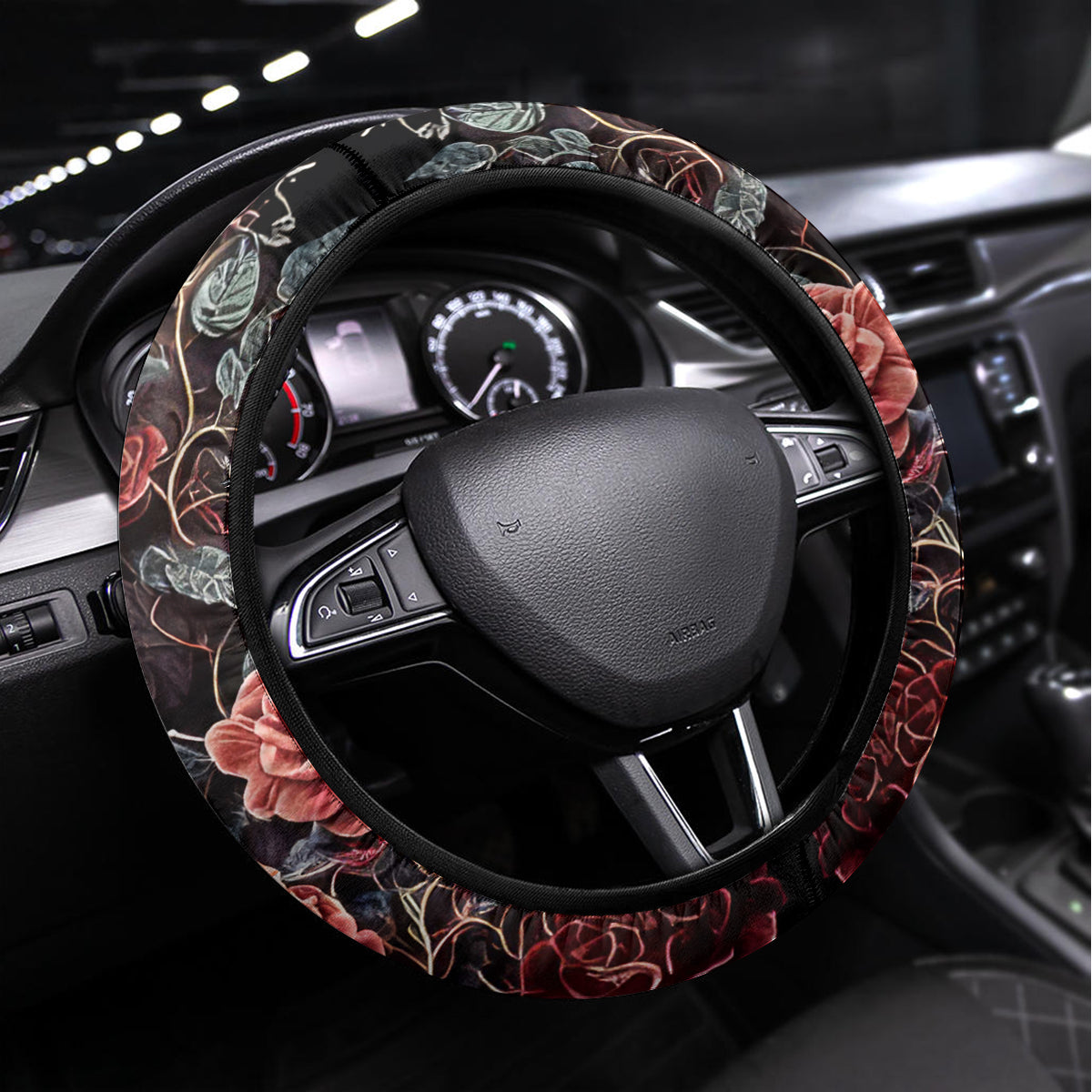 Rose Skull Steering Wheel Cover My Give A Fuck Is Broken But My Go Fuck Yourself Is Functional - Wonder Print Shop