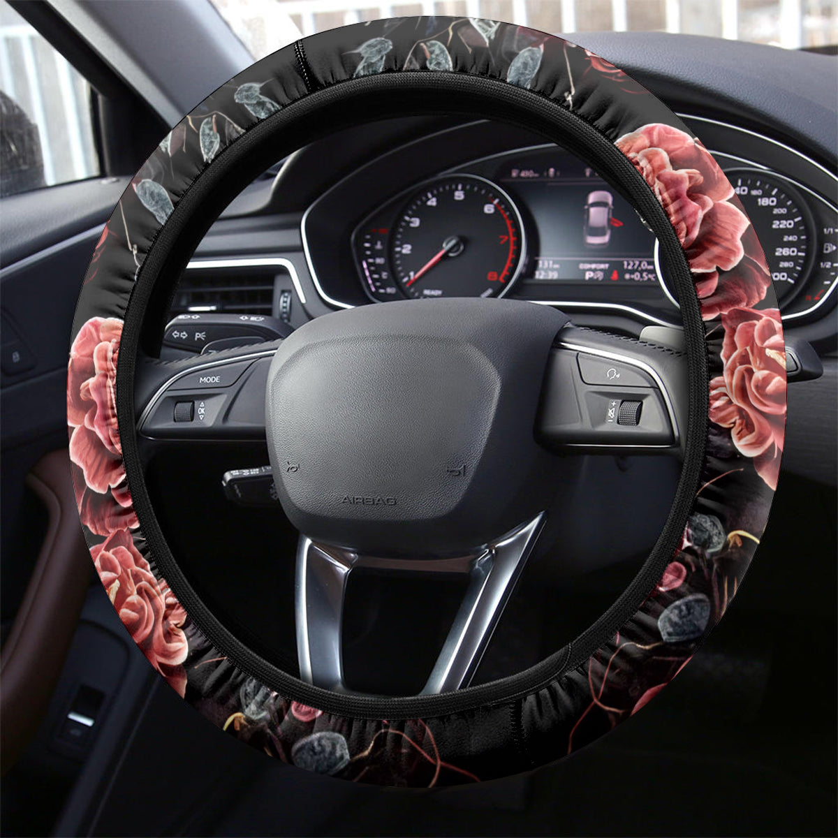 Rose Skull Steering Wheel Cover My Give A Fuck Is Broken But My Go Fuck Yourself Is Functional - Wonder Print Shop