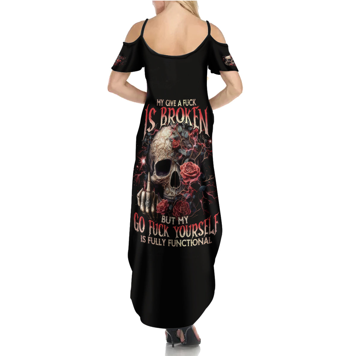 Zombie Skull Summer Maxi Dress I Never Alone My Demon With Me 24/7 - Wonder Print Shop