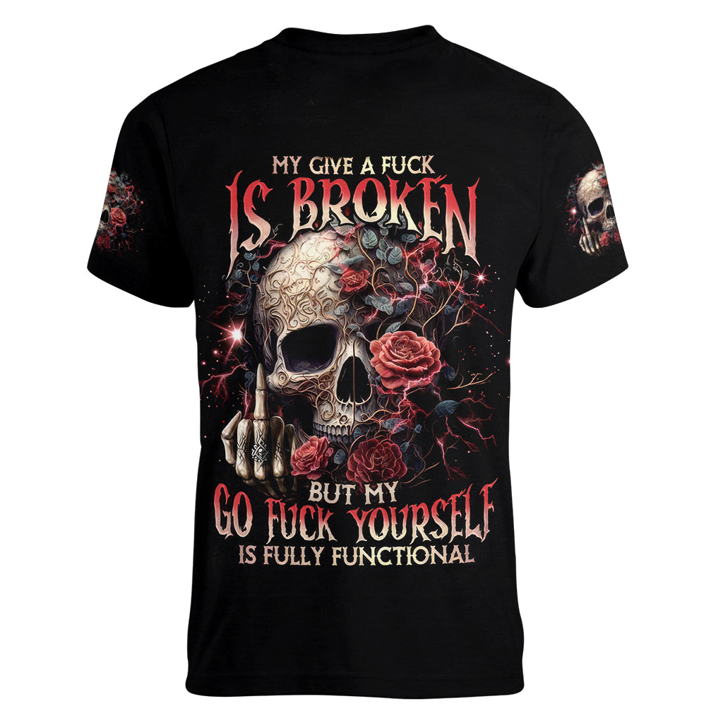 Zombie Skull Women V Neck T Shirt I Never Alone My Demon With Me 24/7 - Wonder Print Shop