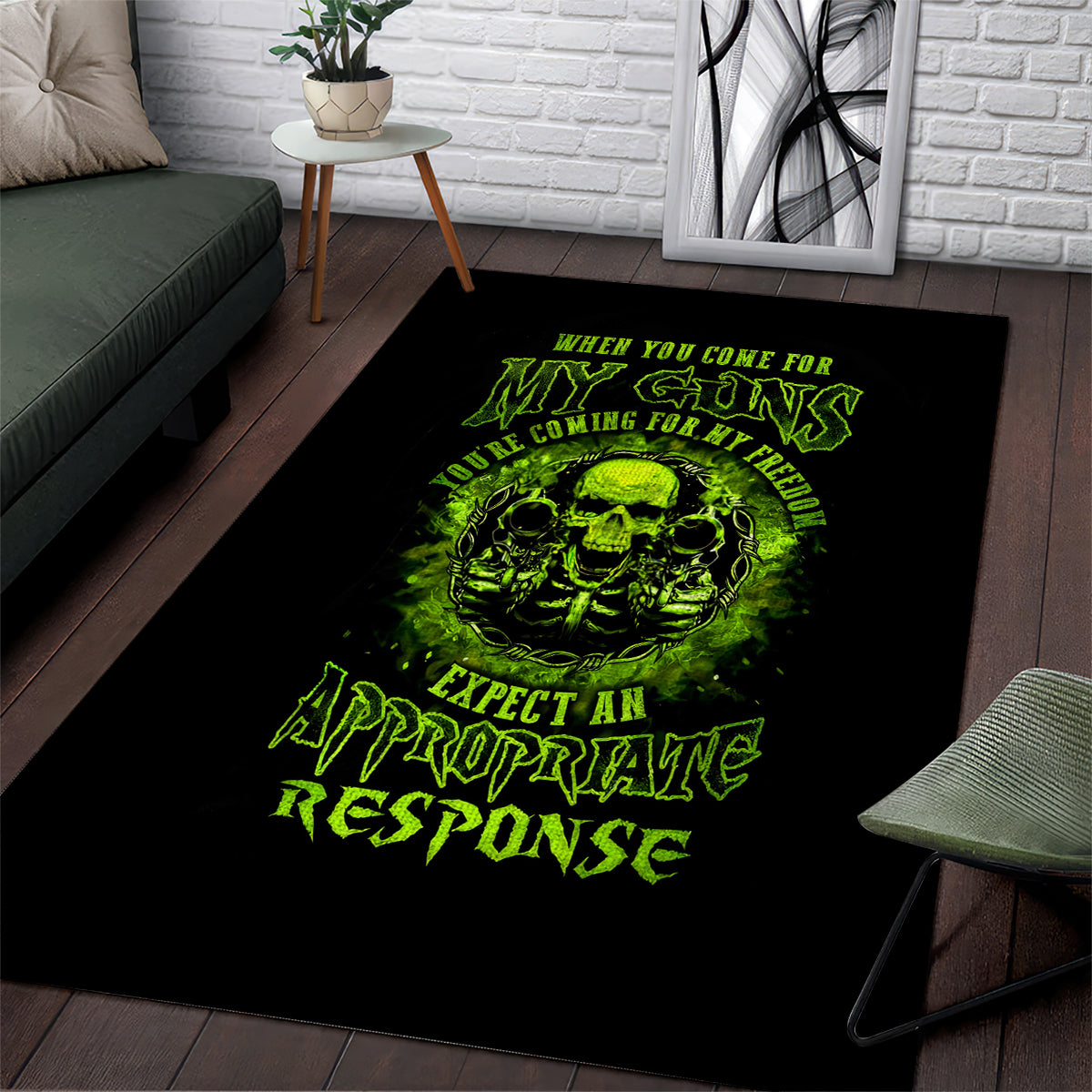 Gun Skull Area Rug When You Come For My Gun Expect An Appropriate Response - Wonder Print Shop