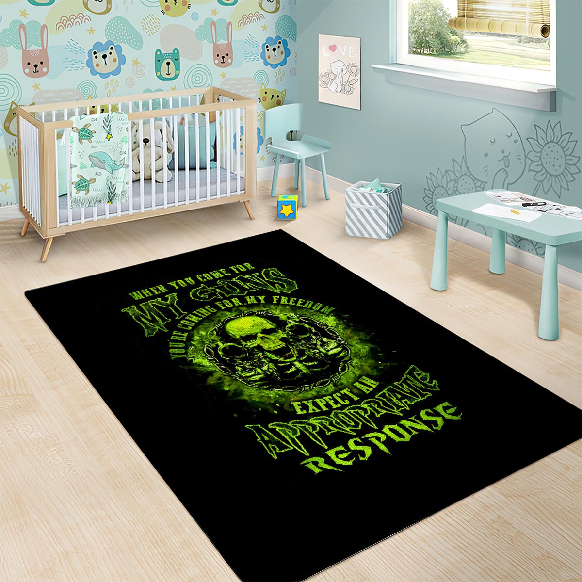 Gun Skull Area Rug When You Come For My Gun Expect An Appropriate Response - Wonder Print Shop
