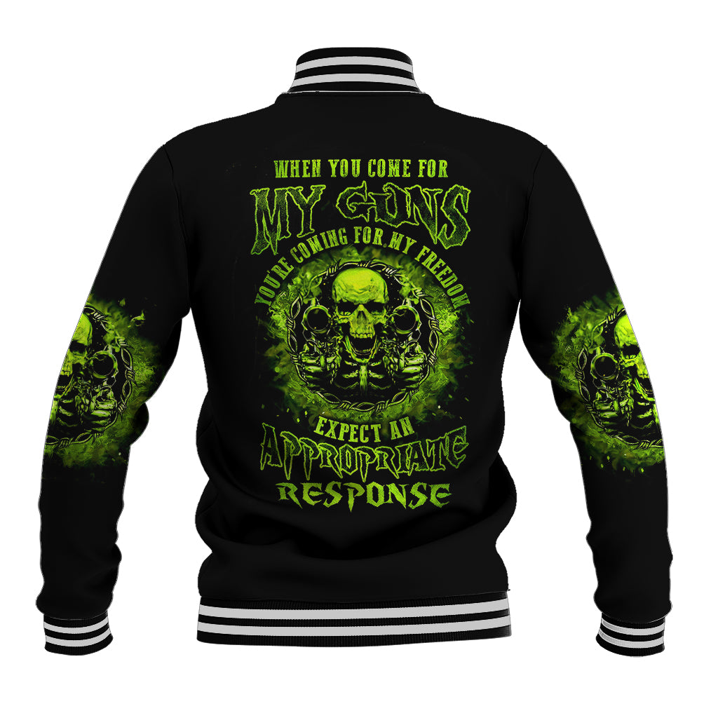 Gun Skull Baseball Jacket When You Come For My Gun Expect An Appropriate Response - Wonder Print Shop