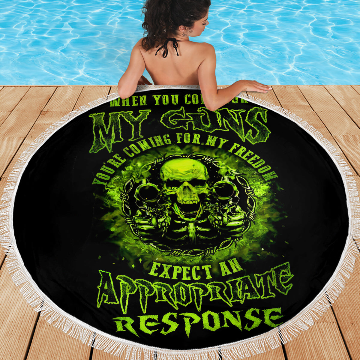 Gun Skull Beach Blanket When You Come For My Gun Expect An Appropriate Response - Wonder Print Shop