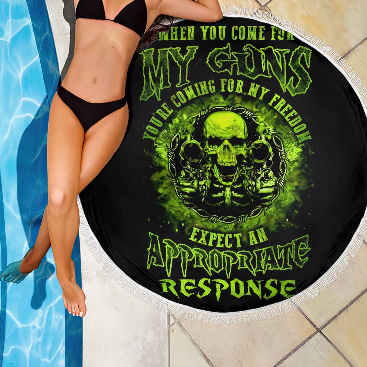 Gun Skull Beach Blanket When You Come For My Gun Expect An Appropriate Response - Wonder Print Shop