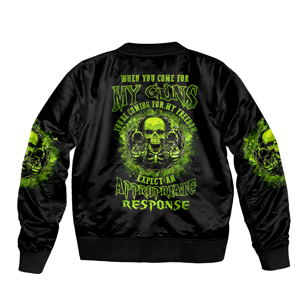 Gun Skull Bomber Jacket When You Come For My Gun Expect An Appropriate Response - Wonder Print Shop