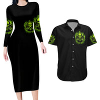 Gun Skull Couples Matching Long Sleeve Bodycon Dress and Hawaiian Shirt When You Come For My Gun Expect An Appropriate Response - Wonder Print Shop