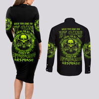 Gun Skull Couples Matching Long Sleeve Bodycon Dress and Long Sleeve Button Shirts When You Come For My Gun Expect An Appropriate Response - Wonder Print Shop
