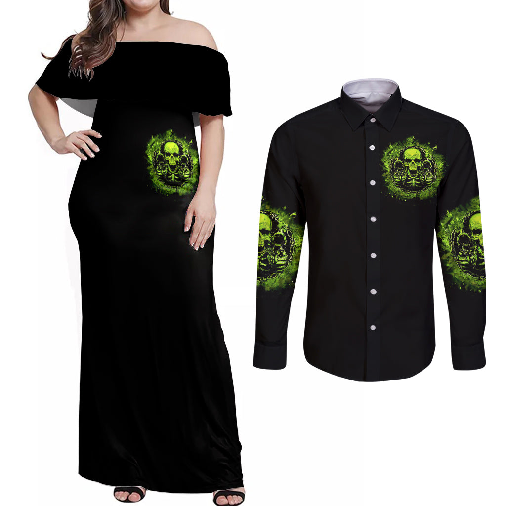 Gun Skull Couples Matching Off Shoulder Maxi Dress and Long Sleeve Button Shirts When You Come For My Gun Expect An Appropriate Response - Wonder Print Shop