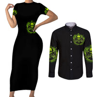 Gun Skull Couples Matching Short Sleeve Bodycon Dress and Long Sleeve Button Shirts When You Come For My Gun Expect An Appropriate Response - Wonder Print Shop