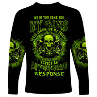 Gun Skull Long Sleeve Shirt When You Come For My Gun Expect An Appropriate Response - Wonder Print Shop