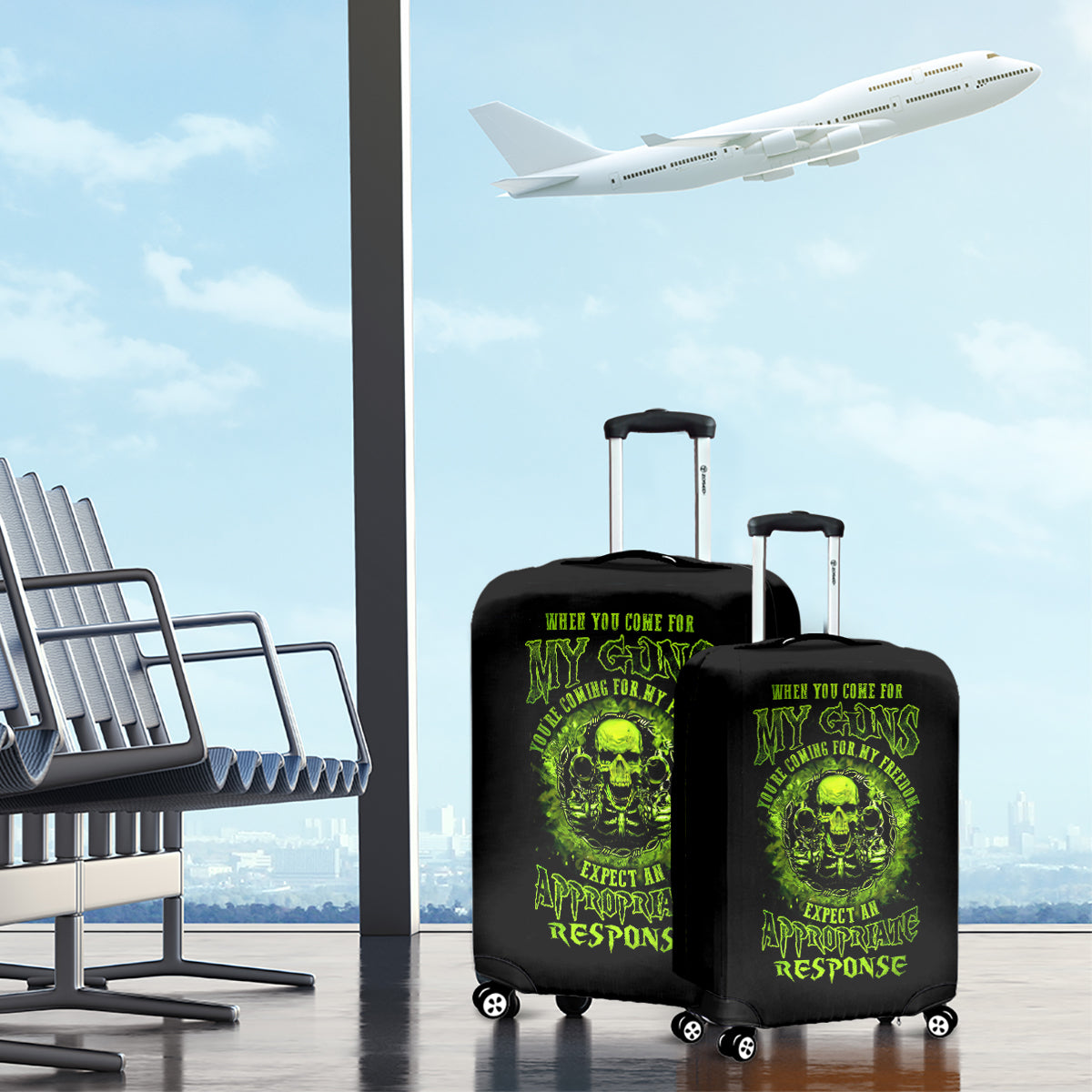 Gun Skull Luggage Cover When You Come For My Gun Expect An Appropriate Response - Wonder Print Shop