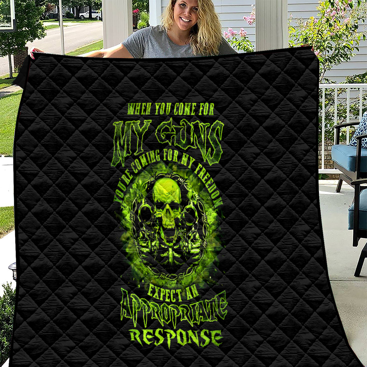 Gun Skull Quilt When You Come For My Gun Expect An Appropriate Response - Wonder Print Shop