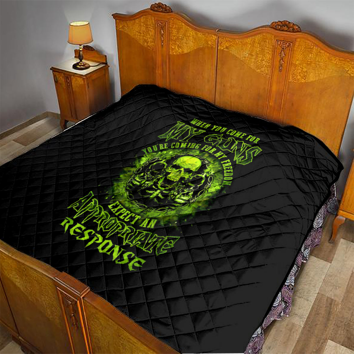 Gun Skull Quilt When You Come For My Gun Expect An Appropriate Response - Wonder Print Shop