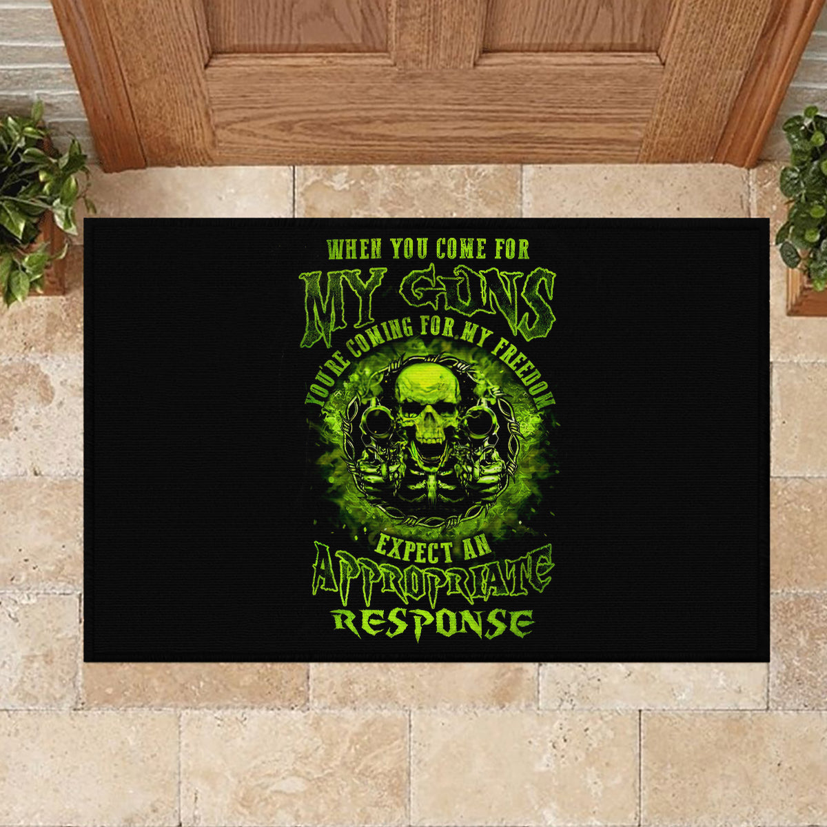 Gun Skull Rubber Doormat When You Come For My Gun Expect An Appropriate Response - Wonder Print Shop