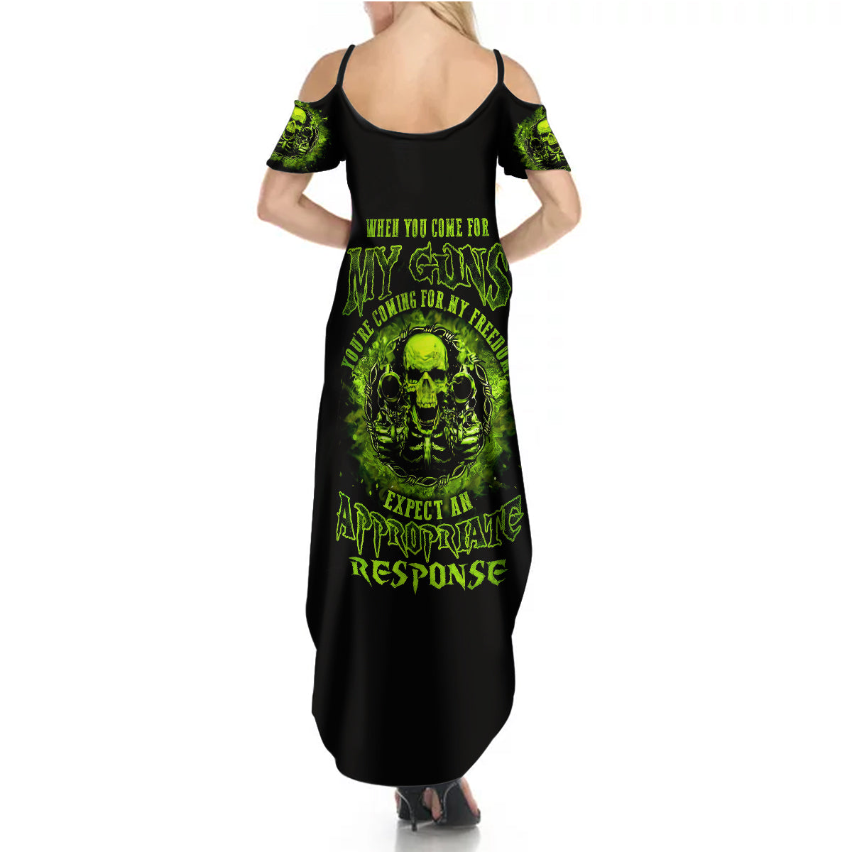 Gun Skull Summer Maxi Dress When You Come For My Gun Expect An Appropriate Response - Wonder Print Shop