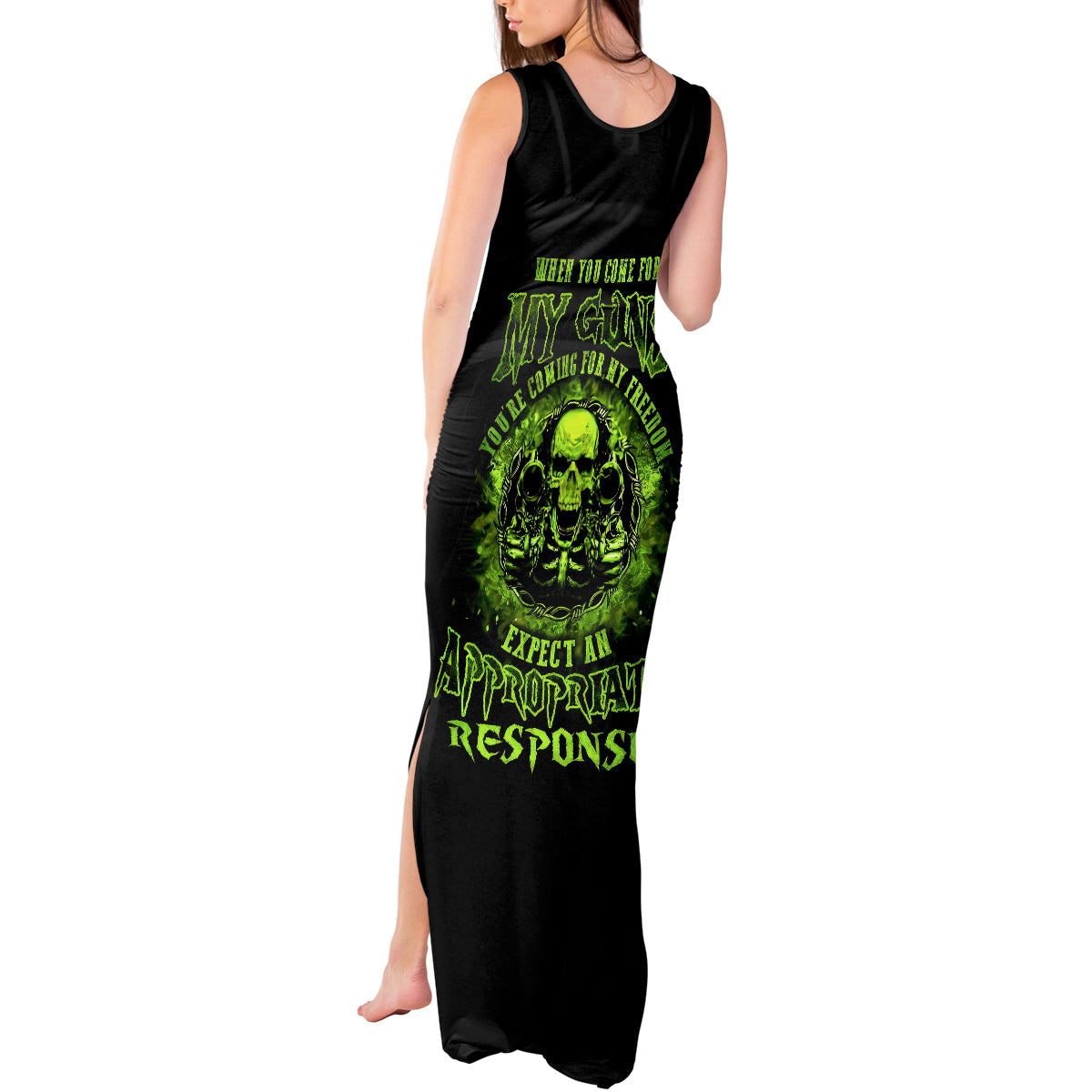 Gun Skull Tank Maxi Dress When You Come For My Gun Expect An Appropriate Response - Wonder Print Shop