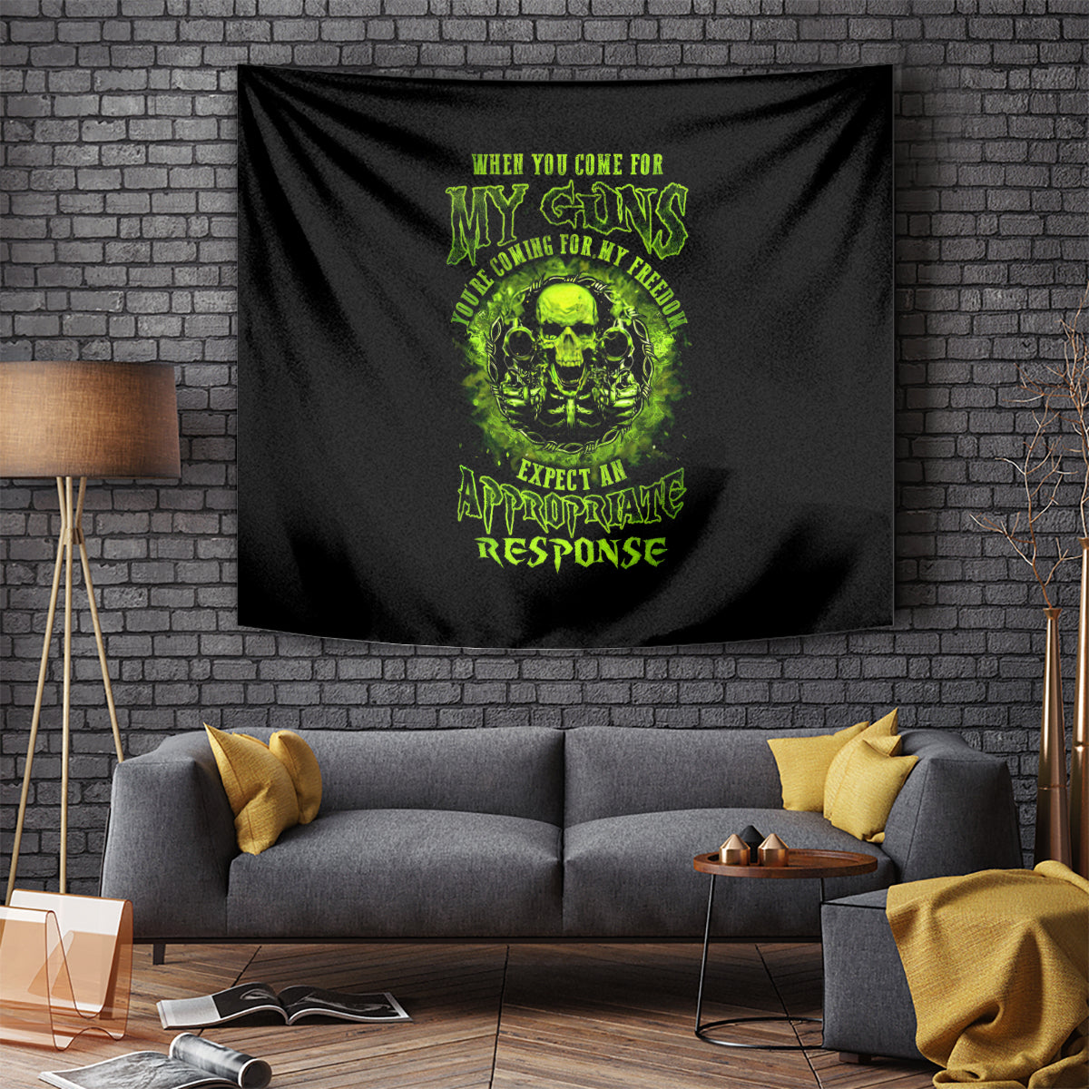 Gun Skull Tapestry When You Come For My Gun Expect An Appropriate Response - Wonder Print Shop