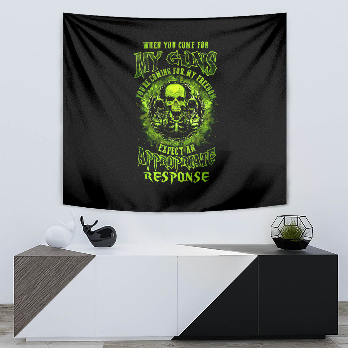 Gun Skull Tapestry When You Come For My Gun Expect An Appropriate Response - Wonder Print Shop