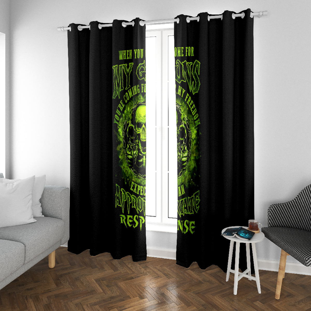 Gun Skull Window Curtain When You Come For My Gun Expect An Appropriate Response - Wonder Print Shop