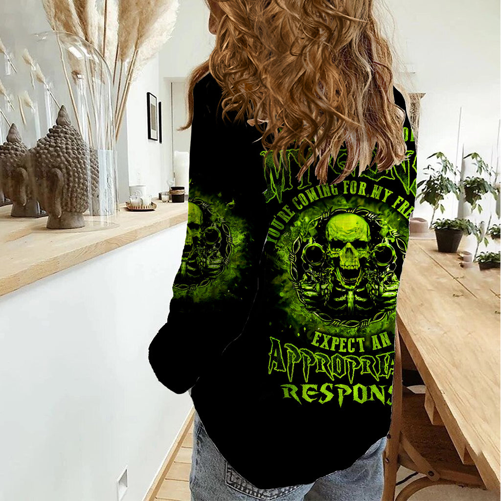 Gun Skull Women Casual Shirt When You Come For My Gun Expect An Appropriate Response - Wonder Print Shop