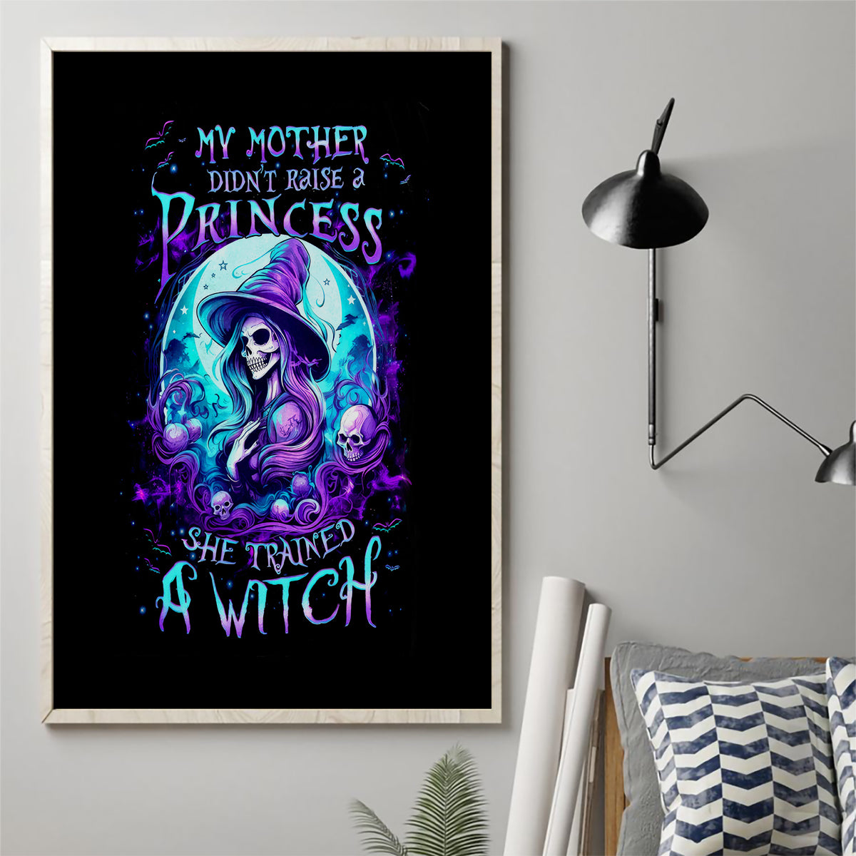 Witch Skull Canvas Wall Art My Mother Didn't Raise A Princess She Trained A Witch - Wonder Print Shop