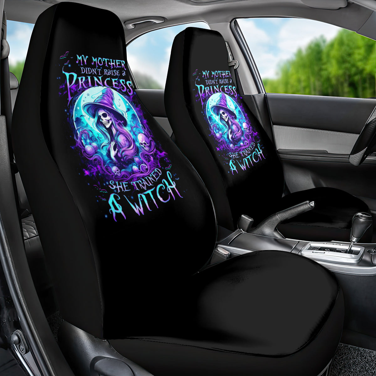 Witch Skull Car Seat Cover My Mother Didn't Raise A Princess She Trained A Witch - Wonder Print Shop