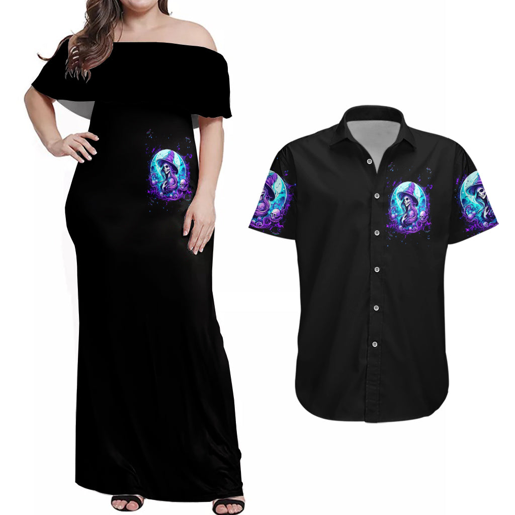 Witch Skull Couples Matching Off Shoulder Maxi Dress and Hawaiian Shirt My Mother Didn't Raise A Princess She Trained A Witch - Wonder Print Shop