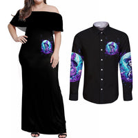 Witch Skull Couples Matching Off Shoulder Maxi Dress and Long Sleeve Button Shirts My Mother Didn't Raise A Princess She Trained A Witch - Wonder Print Shop
