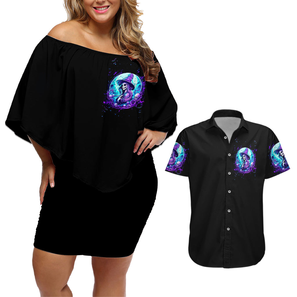 Witch Skull Couples Matching Off Shoulder Short Dress and Hawaiian Shirt My Mother Didn't Raise A Princess She Trained A Witch - Wonder Print Shop